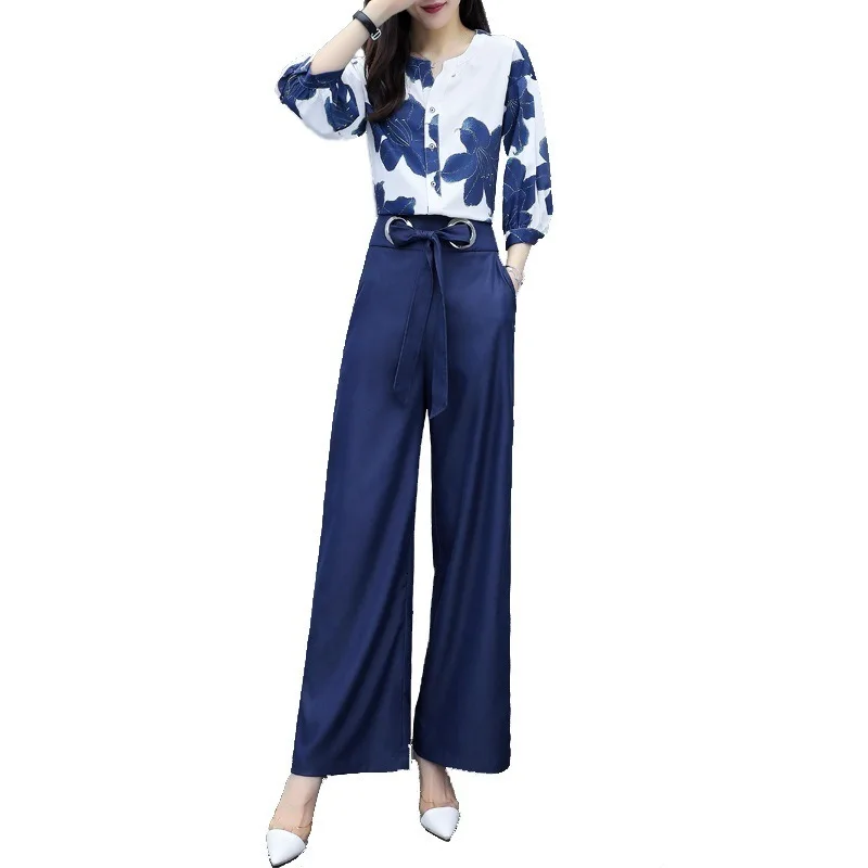 Женский шифоновый комплект из двух предметов с цветочным принтом блузка и