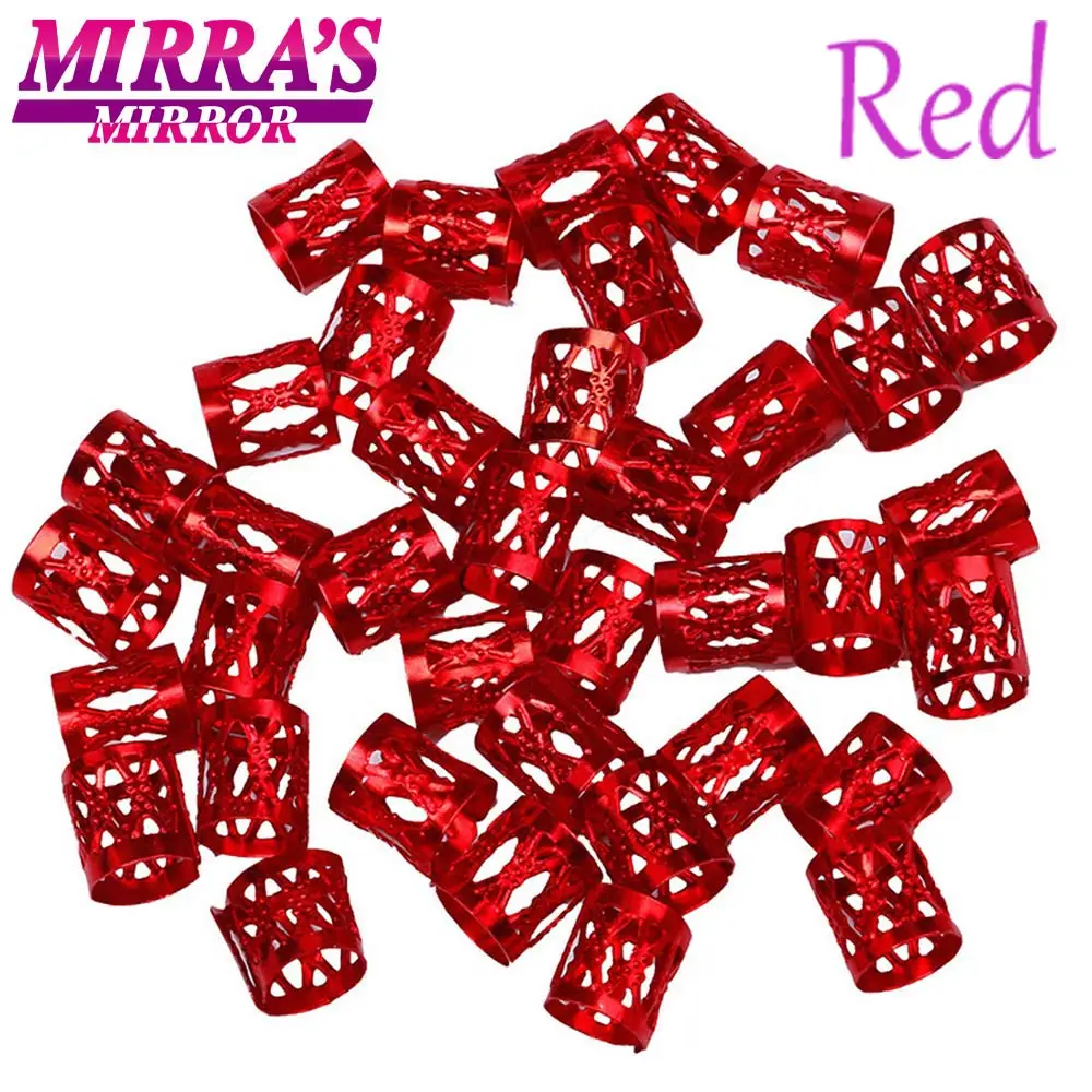 Mirra's Mirror 100 шт смешанные бусины для волос для косичек серебряные кольца для волос для девочек регулируемые аксессуары для дредов золотые манжеты клипсы - Цвет: 100pcs Red