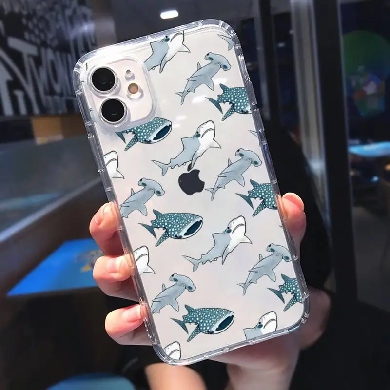 

Cute cartoon shark animal Pink blue Phone Case Transparent for Clear iPhone 11 12 mini pro XS MAX 8 7 6 6S Plus X 5S SE 2020 XR