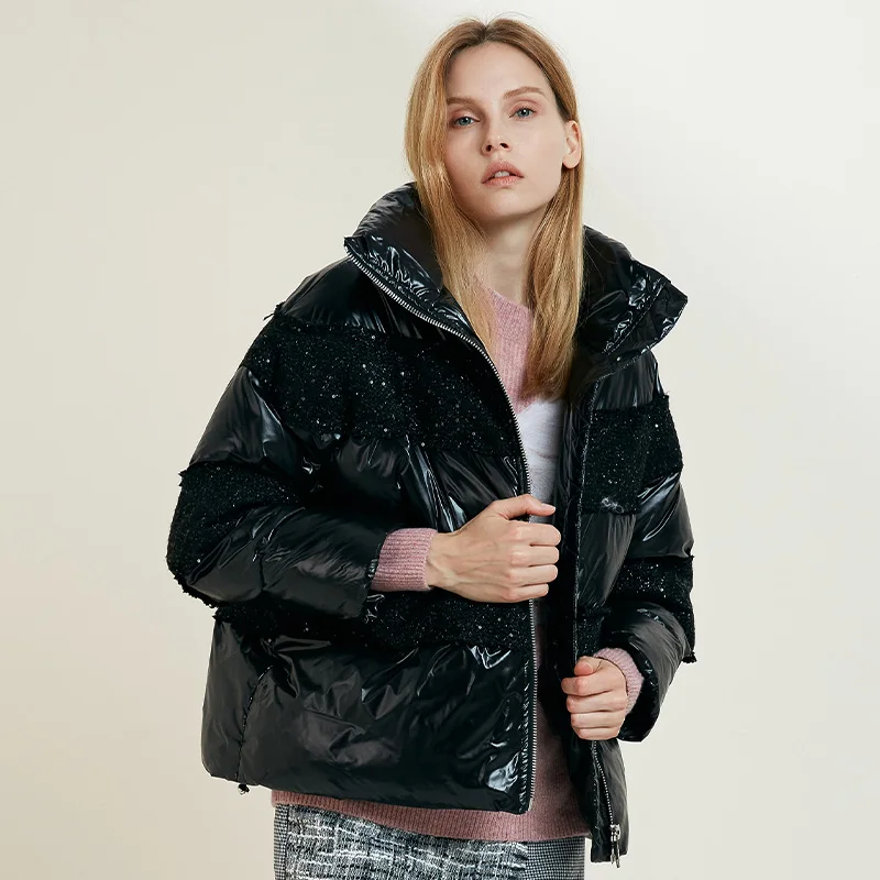 

Janveny Down Jacket Women Winter Short Shiny Coat 2021 New 90% White Duck Down Jackets Female Feather Puffer Coats Loose Parkas