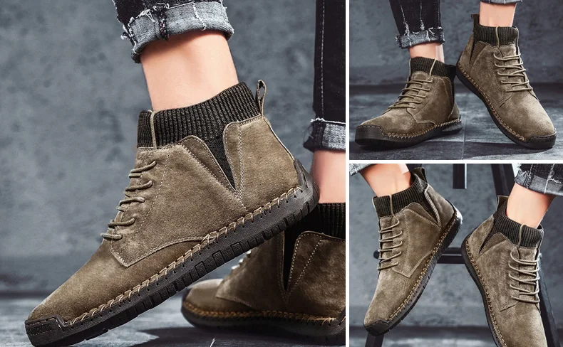 Зимние кожаные повседневные мужские ботинки; Botines Hombre Botas Masculina Bot Erkek Buty Zimowe Stivaletti Uomo; плюшевый мех