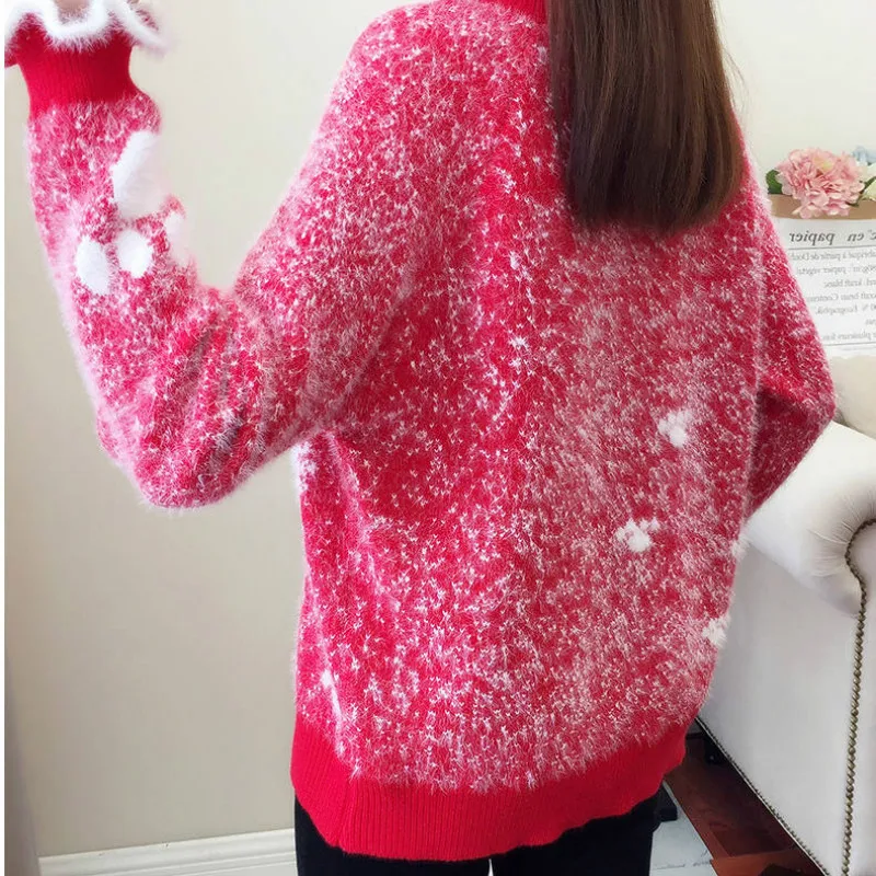 Женский свитер с воротником-хомутом из искусственного меха норки толстые теплые