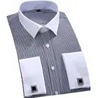 Мужская свободная рубашка в полоску, классическая деловая рубашка с французскими манжетами и длинными рукавами, Размер 6XL