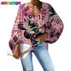 Женская блузка с длинным рукавом, с цветочным принтом