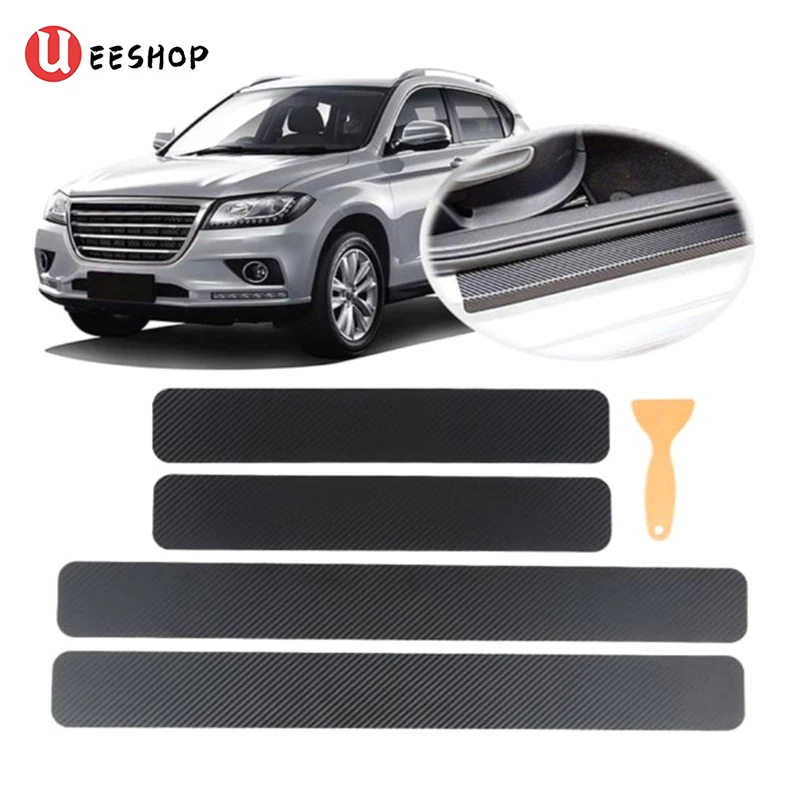 

4pcs Universal 3D Carbon Brazing Car Pedal Stickers Sill Scuff Anti Scratch Carbon Fiber Auto Door Sticker Decals Decoration Set