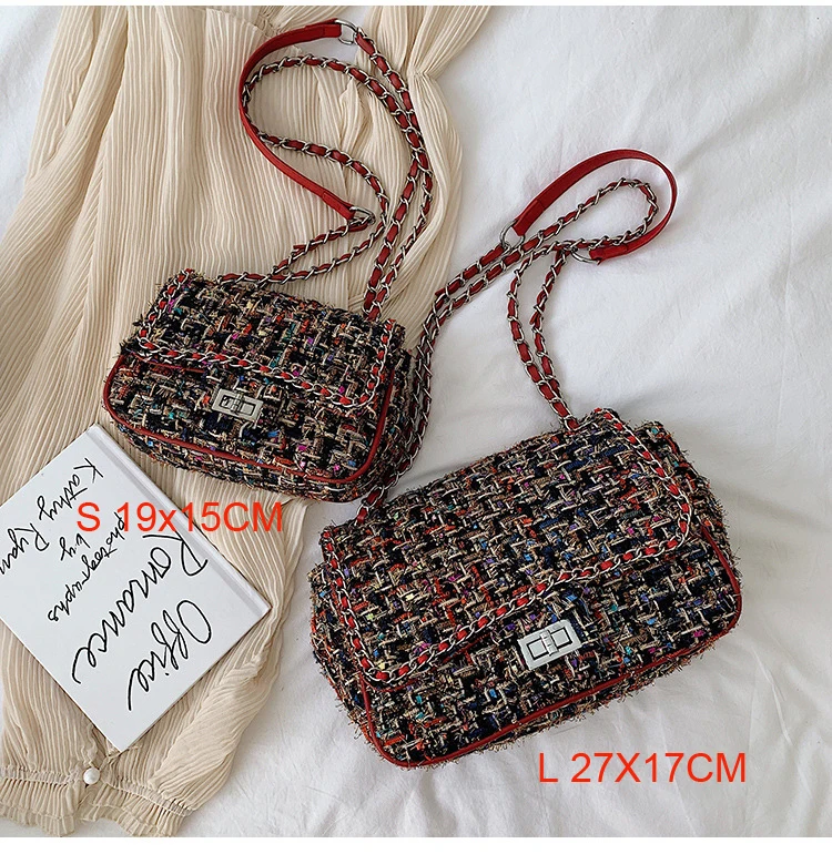 Wool Multi Женская сумка, новинка, корейская модная повседневная клетчатая сумка на плечо с цепочкой, сумка через плечо, известный классический бренд, дизайнерская сумка через плечо - Цвет: Wool Multi