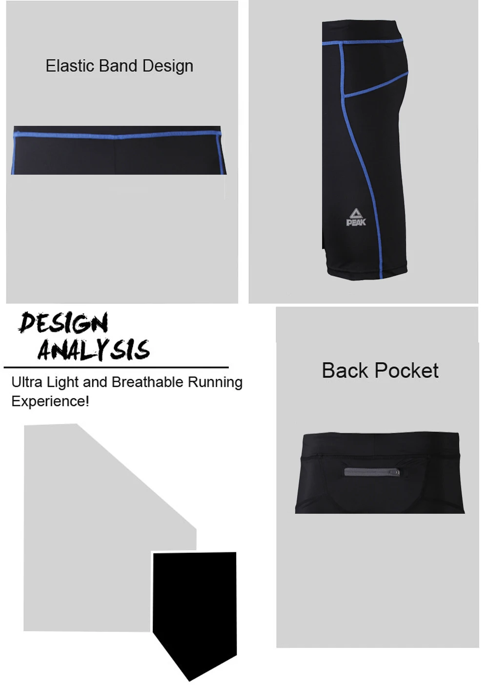PEAK Men's Compression Short With Waist Pack Running Fitness Jogging Tights Short Elastic Quick Dry Print Gym Man Legging FW3821