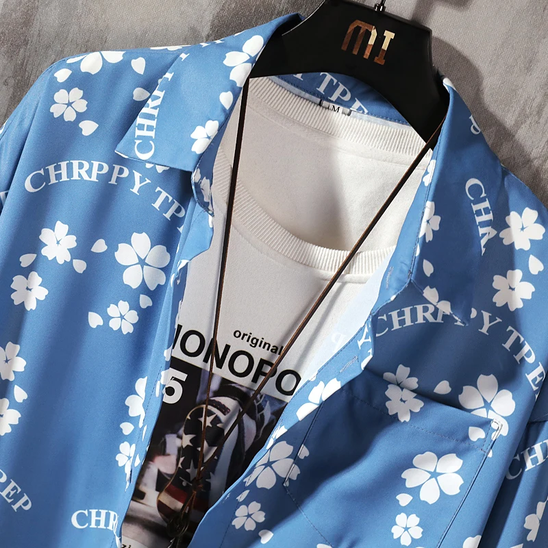 Мужские рубашки с принтом подсолнухов разноцветные свободные на пуговицах