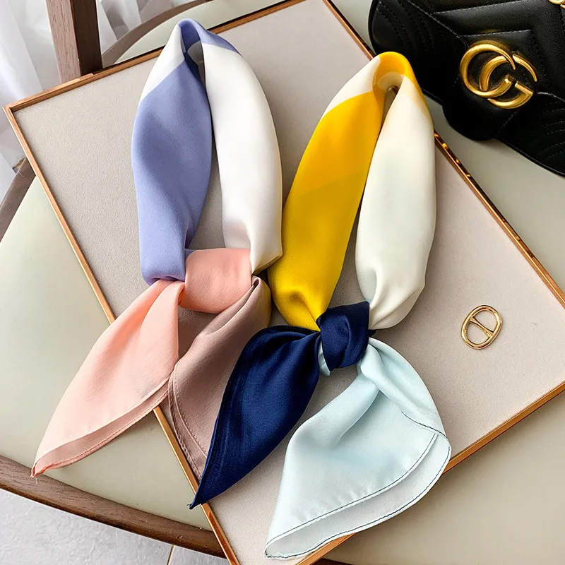 

New 2020 Fashion Kerchief Small Silk Neck Scarf For Women Print Hijab Scarfs Female Shawls 70*70 Scarves Lady Bandana Foulard