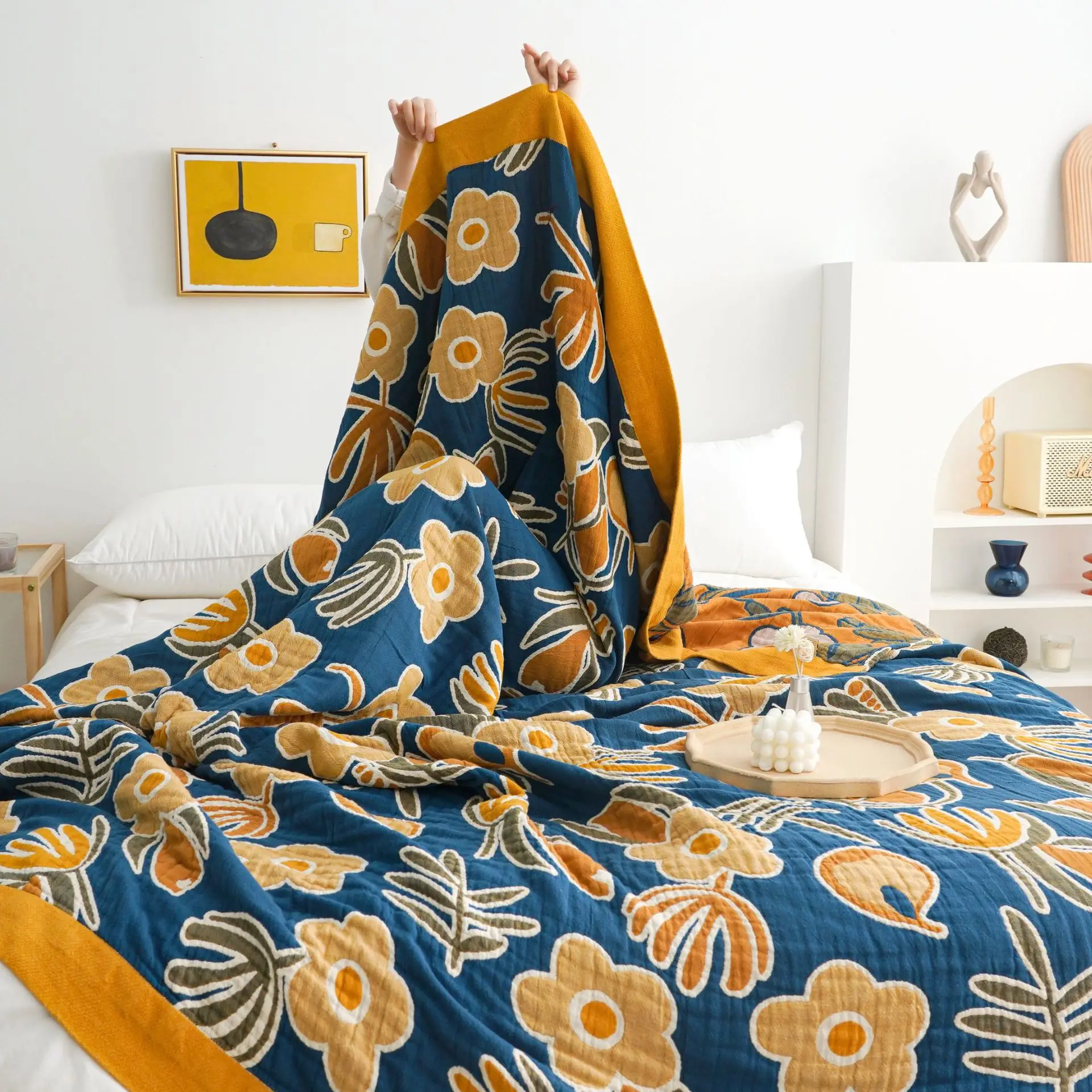 Online Coperta Trapunta In Cotone Sottile A Cinque Strati Con Stampa Morbida E Morbida Di Lusso Per Il Raffreddamento Del Copriletto Estivo Copriletto In Lavatrice