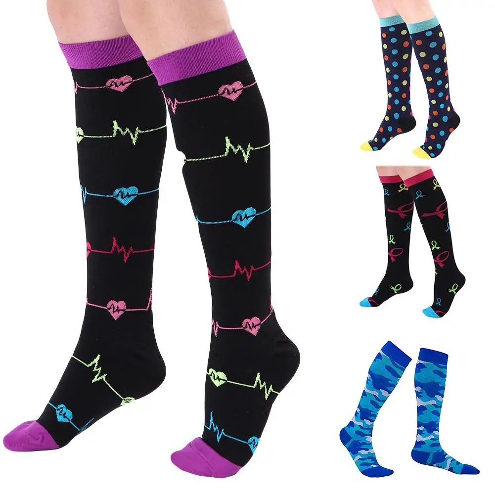 Цветные Компрессионные носки женские Дышащие длинные в полоску и горошек