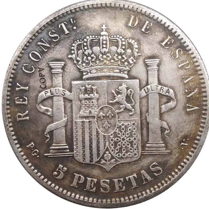 1893 испанские монеты Альфонсо III 5 PESETAS копия монеты|Безвалютные монеты| |