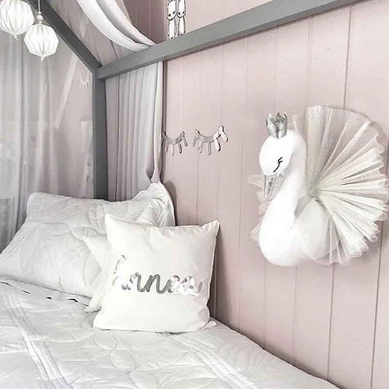 Милый 3D Золотой короны Лебедь стены искусства висячая девочка кукла мягкая