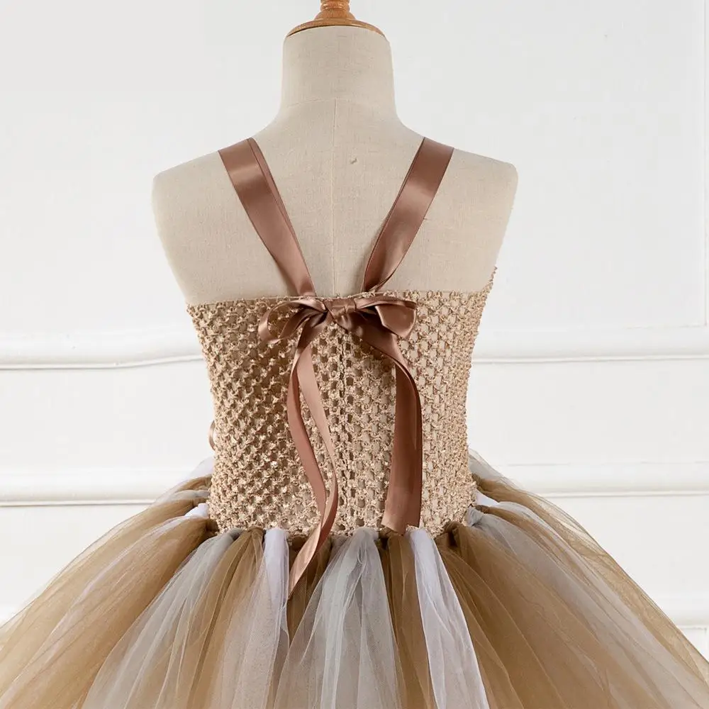 Платье пачка с изображением дикого льва и гривы коричневое платье цветочным