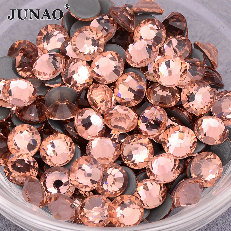 

JUNAO SS 6 8 10 16 20 30 Champagne Hotfix Rhinestones Iron On Transfer Glass Strass Flatback Hot Fix Crystal Stones For Clothes