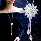Длинное ожерелье BYSPT со снежинкой из циркония, модная металлическая цепочка для свитера, регулируемое ожерелье с подвеской в виде цветка Стразы