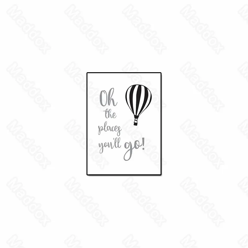 

Wallpaper Frameless Canvas Painting Modern Simple Black and White Hot Air Balloon English Word Letter Fashion Poster Painting
