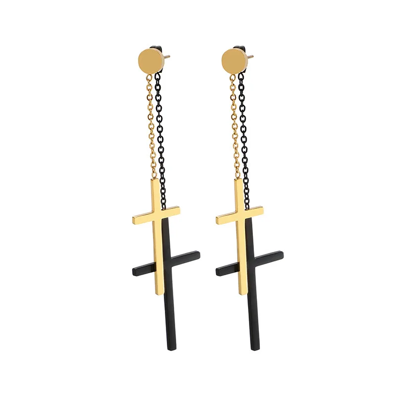 

New earrings temperament ladies double cross asymmetric long tassel earrings