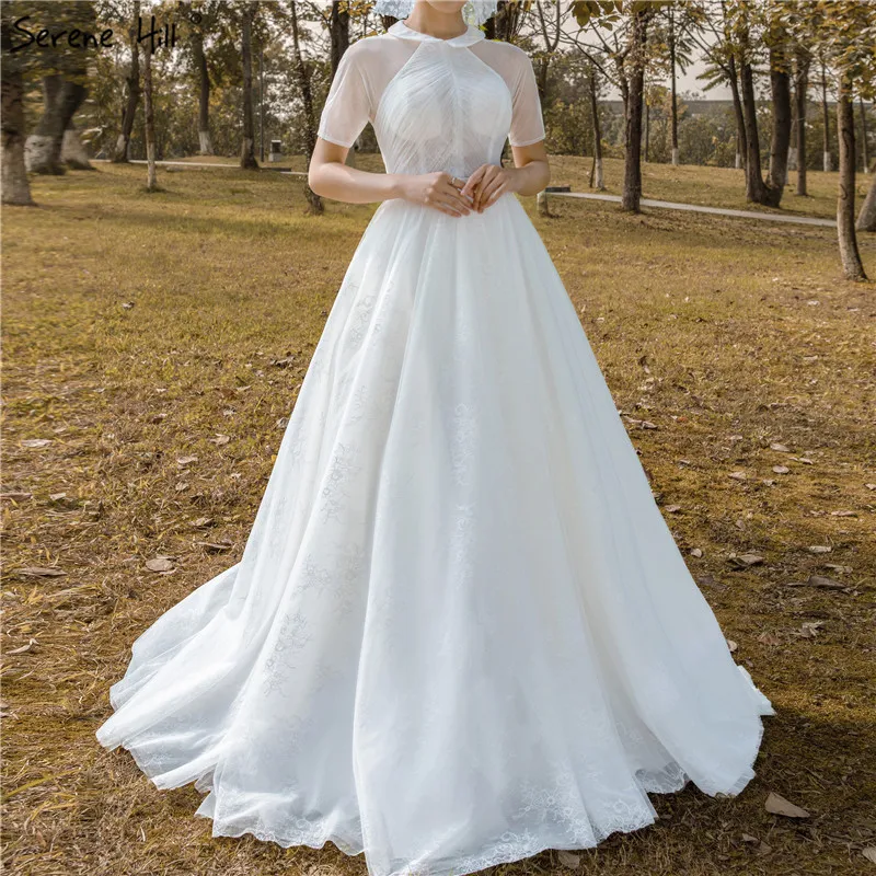 Белые короткие рукава сексуальные Простые Свадебные платья 2021 с круглым вырезом