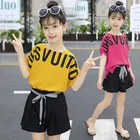 2021 летние комплекты детской одежды для девочек модные футболки с буквенным принтом и Шорты Брюки для подростков; Детская одежда; Костюм для девочек; На возраст 6, 8, 10, 12 лет 11, возраст от 5 до 7 лет