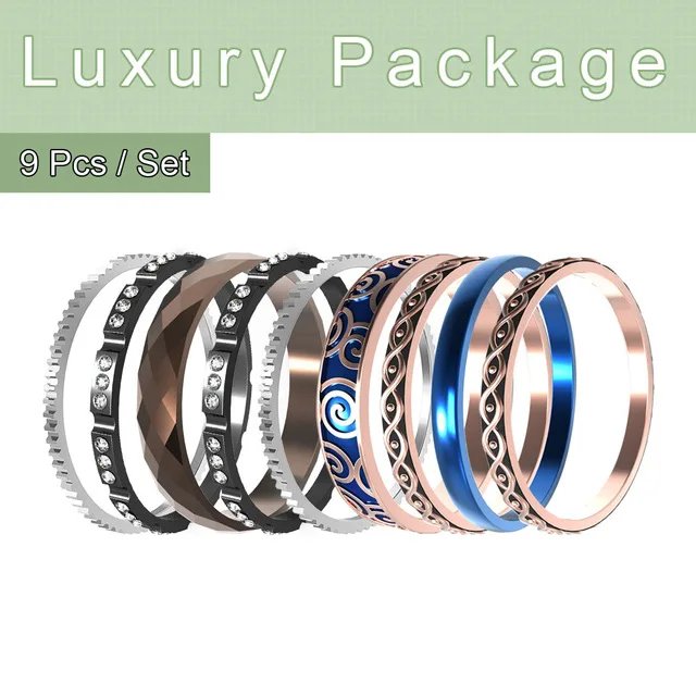 Ring Set Floya, титановые кольца из нержавеющей стали, набор, черный, полный циркониевый браслет, обручальное кольцо, сменная группа, Bague Femme, Acier, не пропускает кислород - Main Stone Color: Ring Set