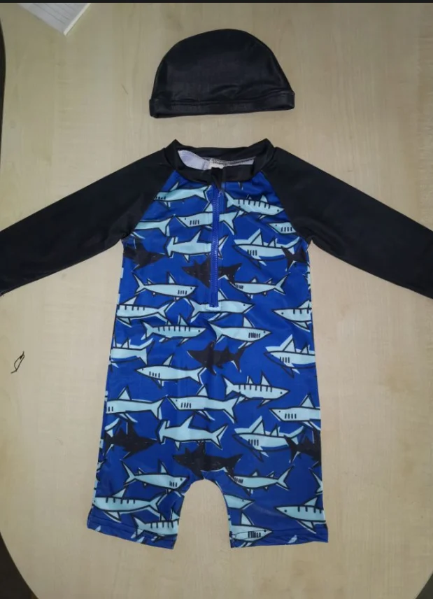 

Summer Kids Baby Boys Girls Swimsuit Beach Surfing Zipper Cartoon Animal One-piece Beach Romper Swimwear+hat Sets 2021