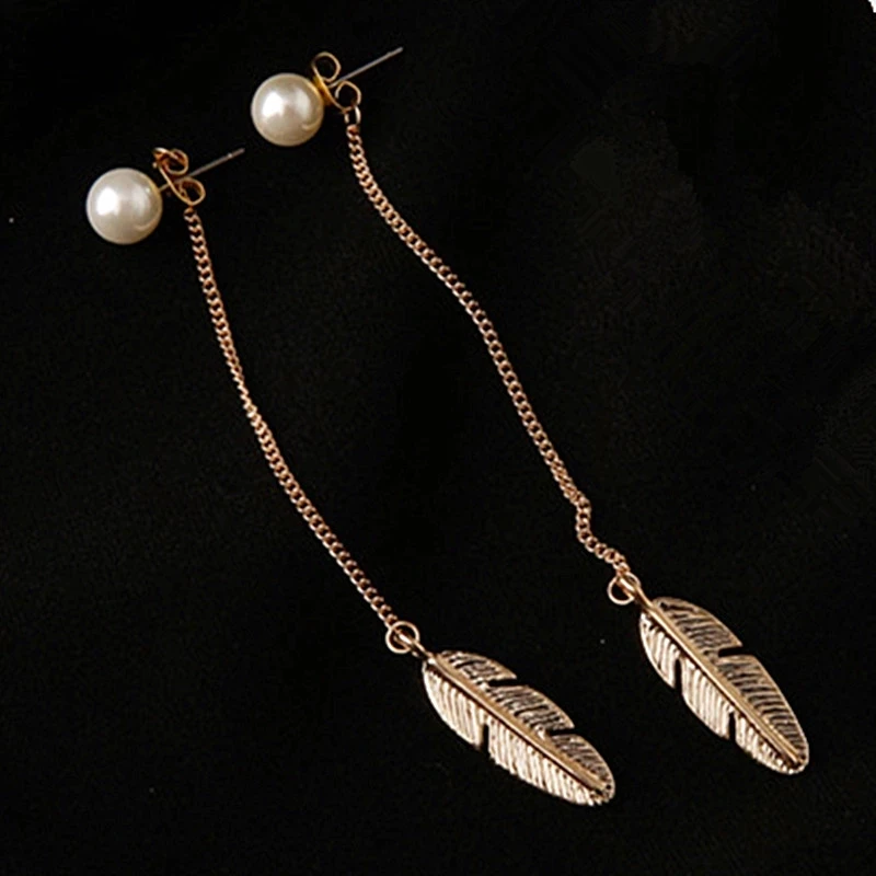 

Simulated Pearls Long Tassel Dangle Earrings for Women Leaf Feather Drop Jewelry Earring Earings Fashion Jewelry 2021