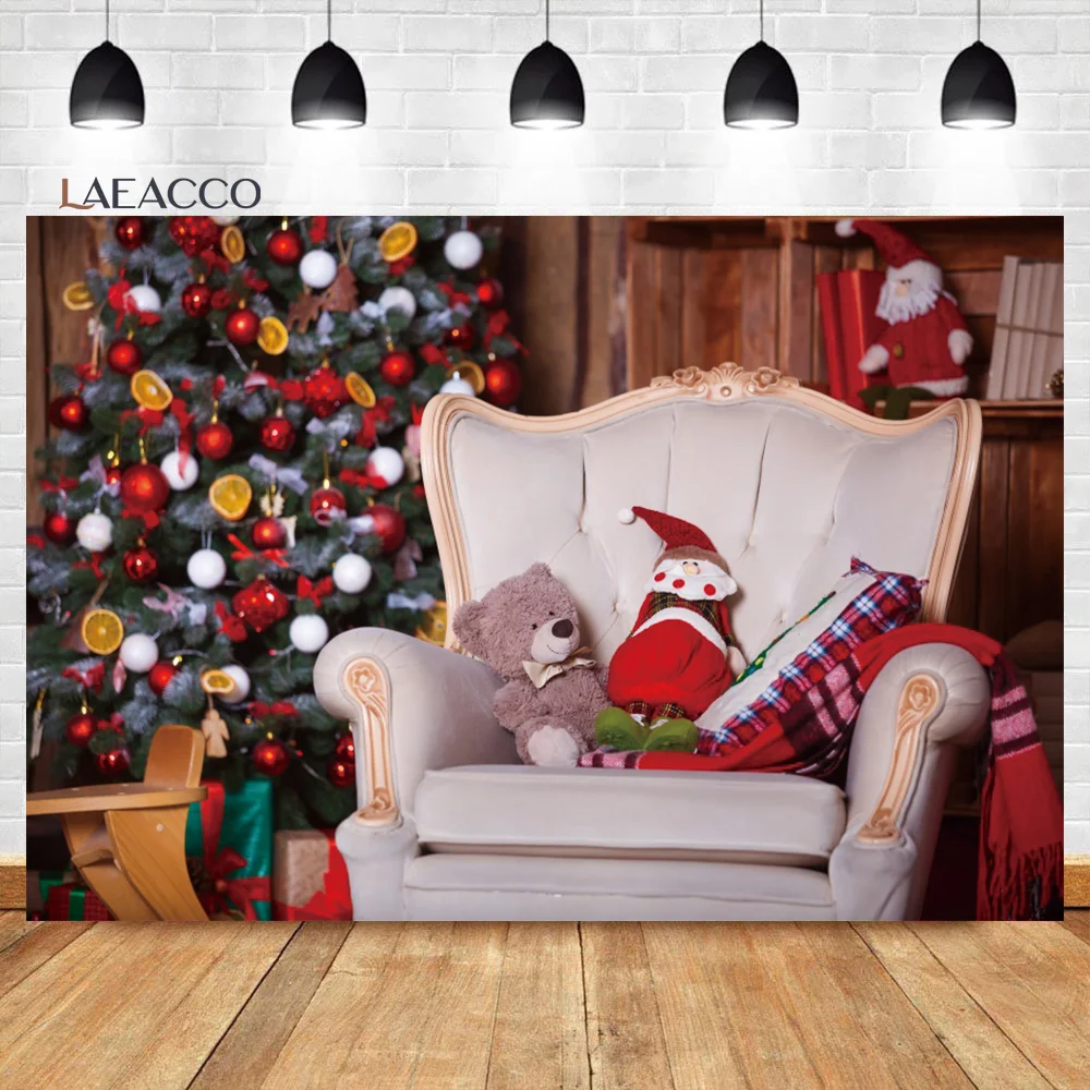 Laeacco Рождественский интерьер плюшевый мишка Тедди Санта Рождественская елка фон