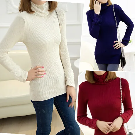 Зимние пуловеры новинка 2019 корейский стиль тонкий свитер с кружевным воротником