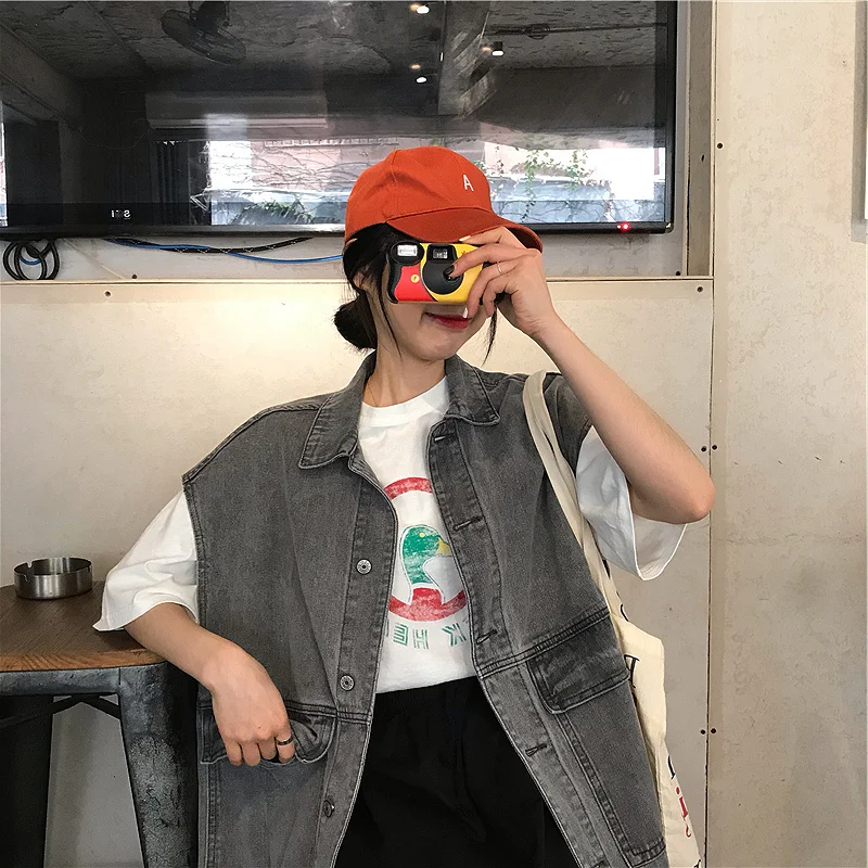 Винтажный корейский топ 2020 весенний однобортный жилет с длинным карманом для