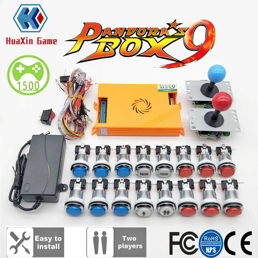 2 игрока Pandora Box 9 комплект копия SANWA Джойстик, Хромированный Светодиодный кнопочный для DIY аркадная Машина домашний шкаф с ручным управлением