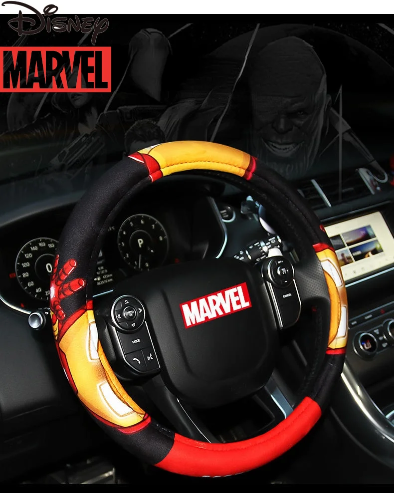 

Disney Marvel Captain America Car Steering Wheel Cover Winter Short Plush Non-slip Handlebar Cover Cartoon Cute