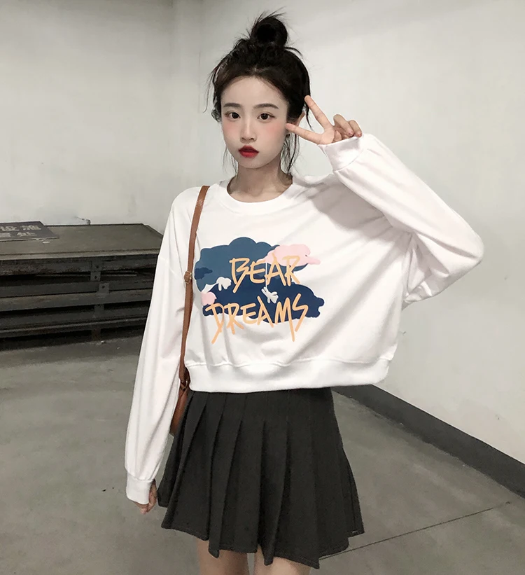 

3240 2021 autumn foaming cloud print short long-sleeved Sweatshirts women