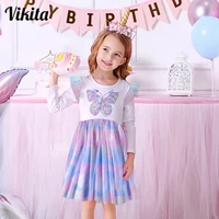 vikita children autumn costumes teenagers girls butterfly sequins dresses kids birthday party tulle dress girls princess dress