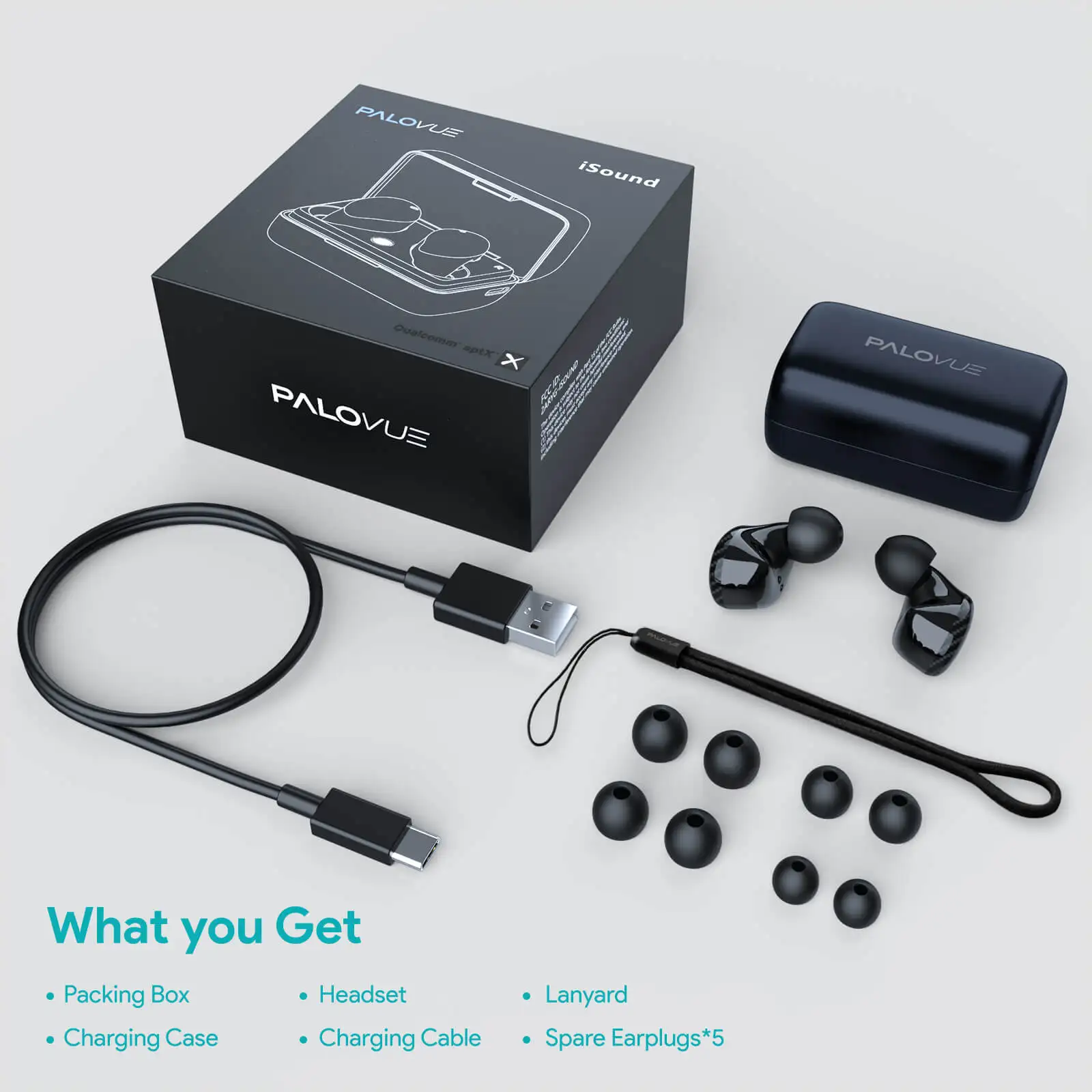 

PALOVUE iSound True Wireless Earbuds with Qualcomm CSR Bluetooth 5.0 Earphones Noise Cancelling Stereo Sound Deep Bass