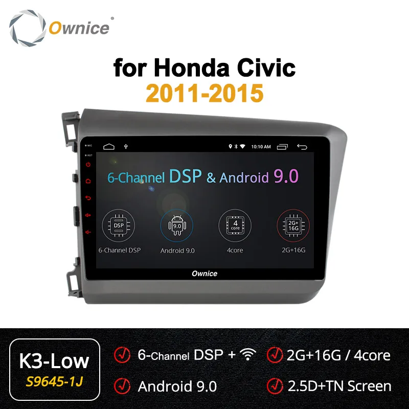 Ownice, Android 9,0, 8 ядер, 4 Гб ОЗУ, 64 Гб ПЗУ, k3, k5, k6, автомобильный Радио плеер, gps для Honda Civic, 2011-, 4G, LTE, SPDIF 360, Pano ram - Цвет: S9645-1 K3-Low