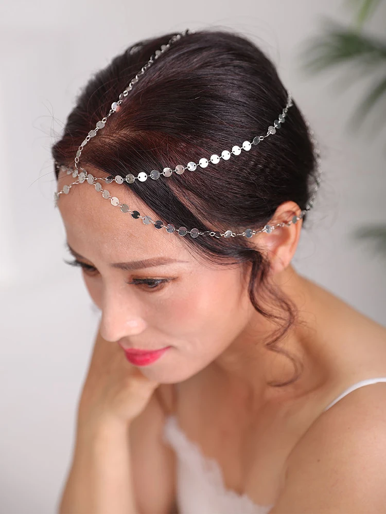 Винтажные Серебристые кулоны и золотая цепочка для ношения на голове блеск