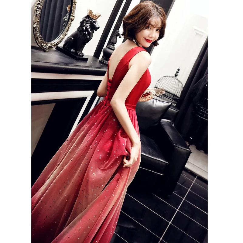 

It's Yiiya Evening Dress O-Neck Sleeveless Sequined Robe De Soiree LF148 Tank Backless Floor-Length Plus Size Dress Woman Party