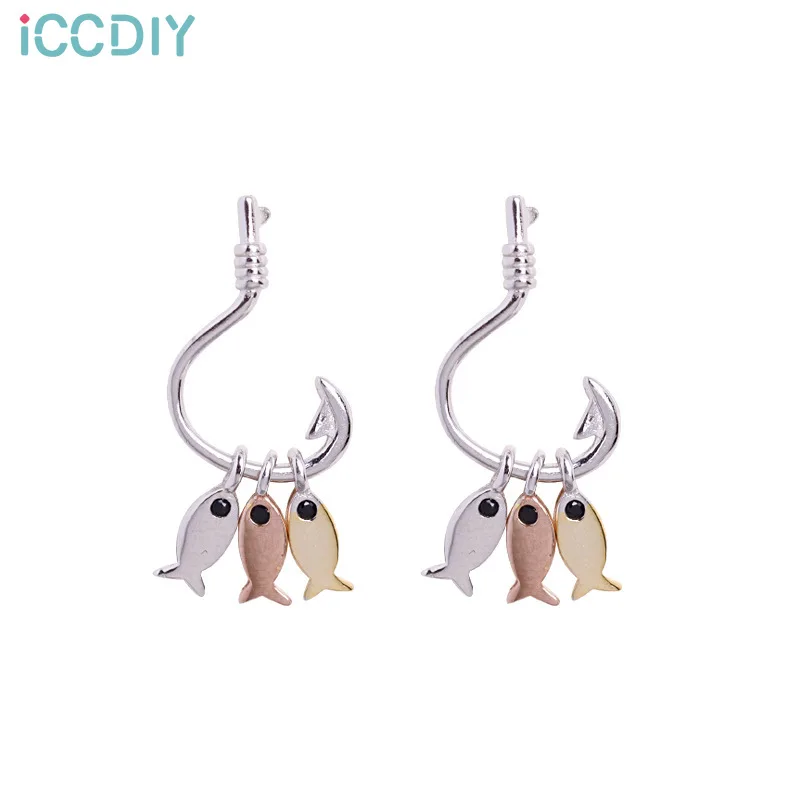 

ICCDIY The wisher hooks small fish earrings, female niche design, simple and creative earrings with three fish hooks