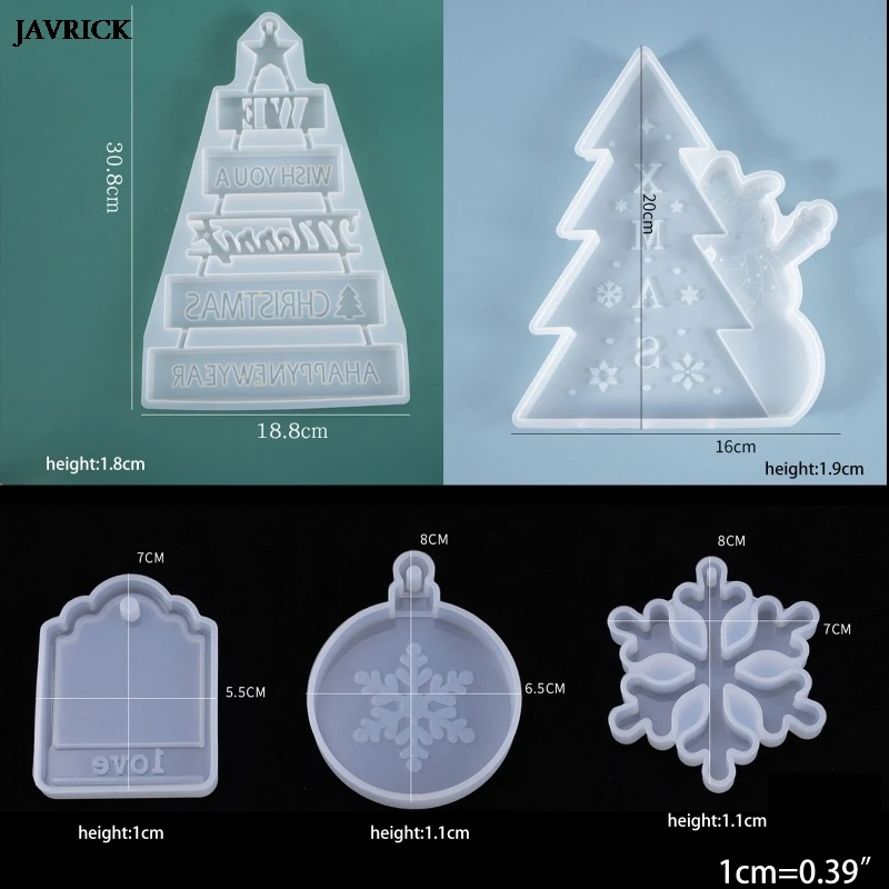 

6Pcs Christmas Theme Epoxy Resin Molds Pendant Silicone Mold Kit with Hanging Hole DIY Snowflake Xmas Tree Elk Bell Tag Crafts