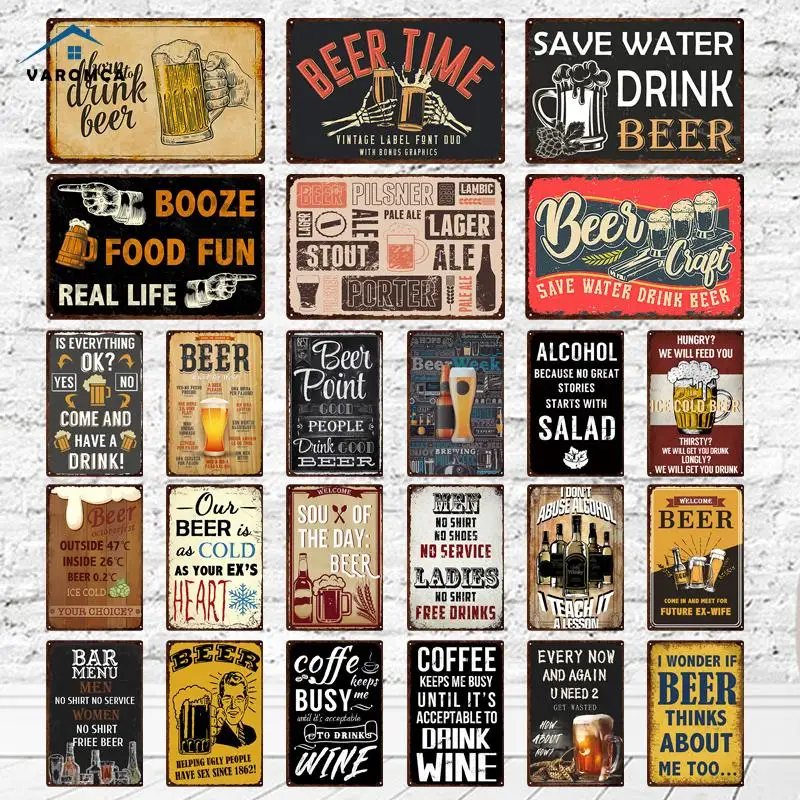 

Beer Plaque Vintage Metal Posters Tin Signs Home Bar Pub Decorative Metal Plates To Alcohol Wall Stickers Beer Poster Bar Decor