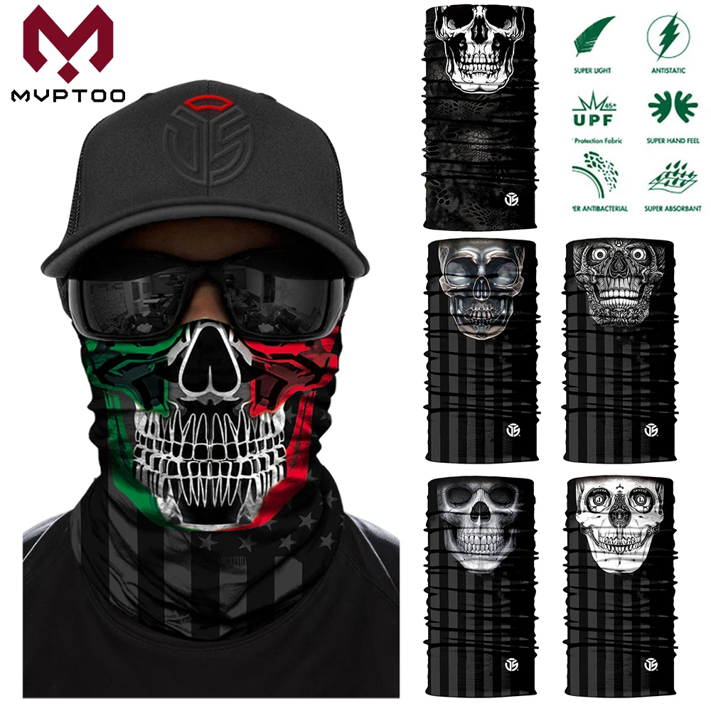 3D Skull Ghost Balaclava Neck Gaiter Motorcycle Bandana Head Shield Skeleton Moto Biker Tube Scarf Headband Half Face Mask Men