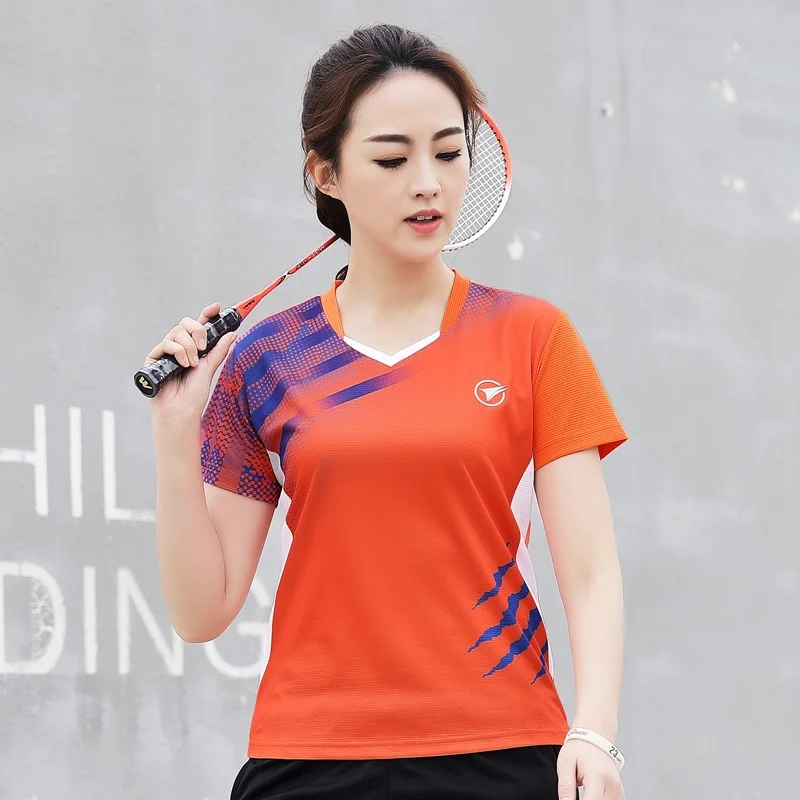 Woman 1 shirt Новые рубашки для бадминтона для мужчин/женщин, спортивные рубашки для тенниса, футболки для настольного тенниса, быстросохнущие спортивные футболки для тренировок A121 - Цвет: Woman 1 shirt