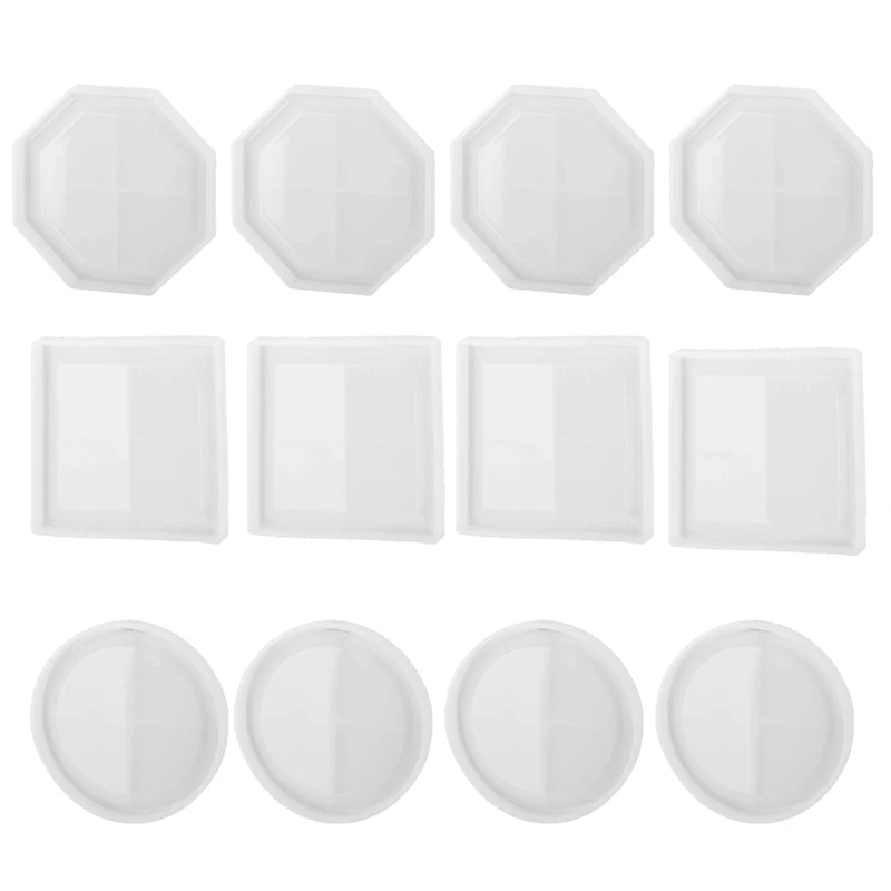 

12PCS Coaster Resin Molds,Silicone Resin Epoxy Casting Molds for Making Coasters,Faux Agate Slices,Cup Mat,3 Styles