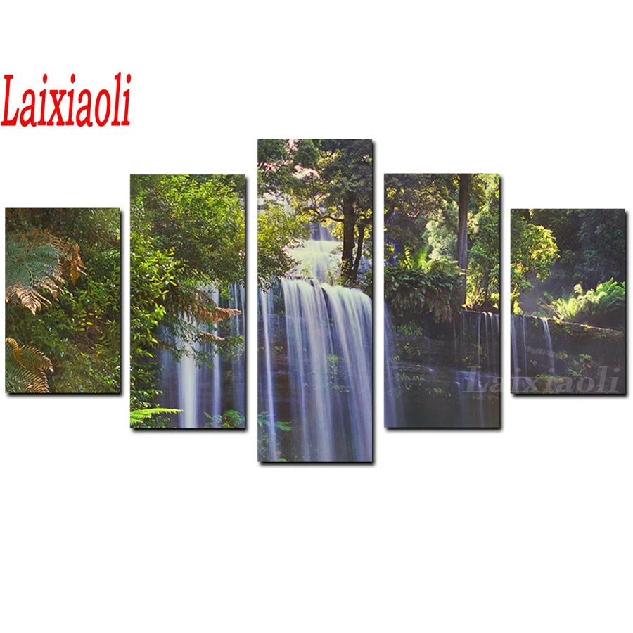 Картина с водопадом деревом горами пейзаж 5 панелей | Дом и сад