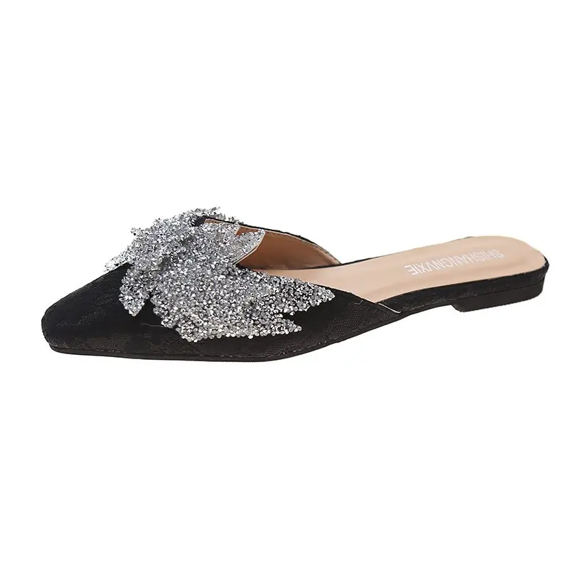 

2021 New Spring Summer Women Slippers Fashion Rhinestone Pointed Toe Hollow Colorful Slides Clear High Heels Sandals Slides
