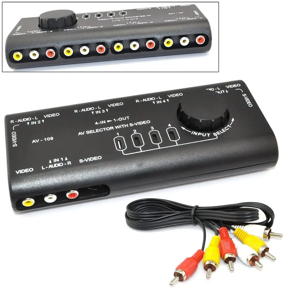 

4 x1 Audio Video Signal Switcher S-Video Selector Splitter with RCA Cable for VCD DVD Video Camera Game Recorder Game to TV