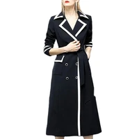 contrast color high end windbreaker 2021 autumn and winter new windbreaker female temperament waist trench coat white jacket