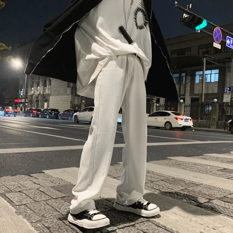 Cotton White Baggy Jeans Men Fashion Casual Wide-leg Jeans Men Streetwear Loose Hip-hop Straight Denim Pants Mens Trousers M-2XL