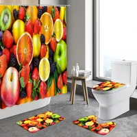 4pcs tropical fruits shower curtain strawberry orange pineapple avocado banana anti slip bath mats toilet bathroom carpet rugs